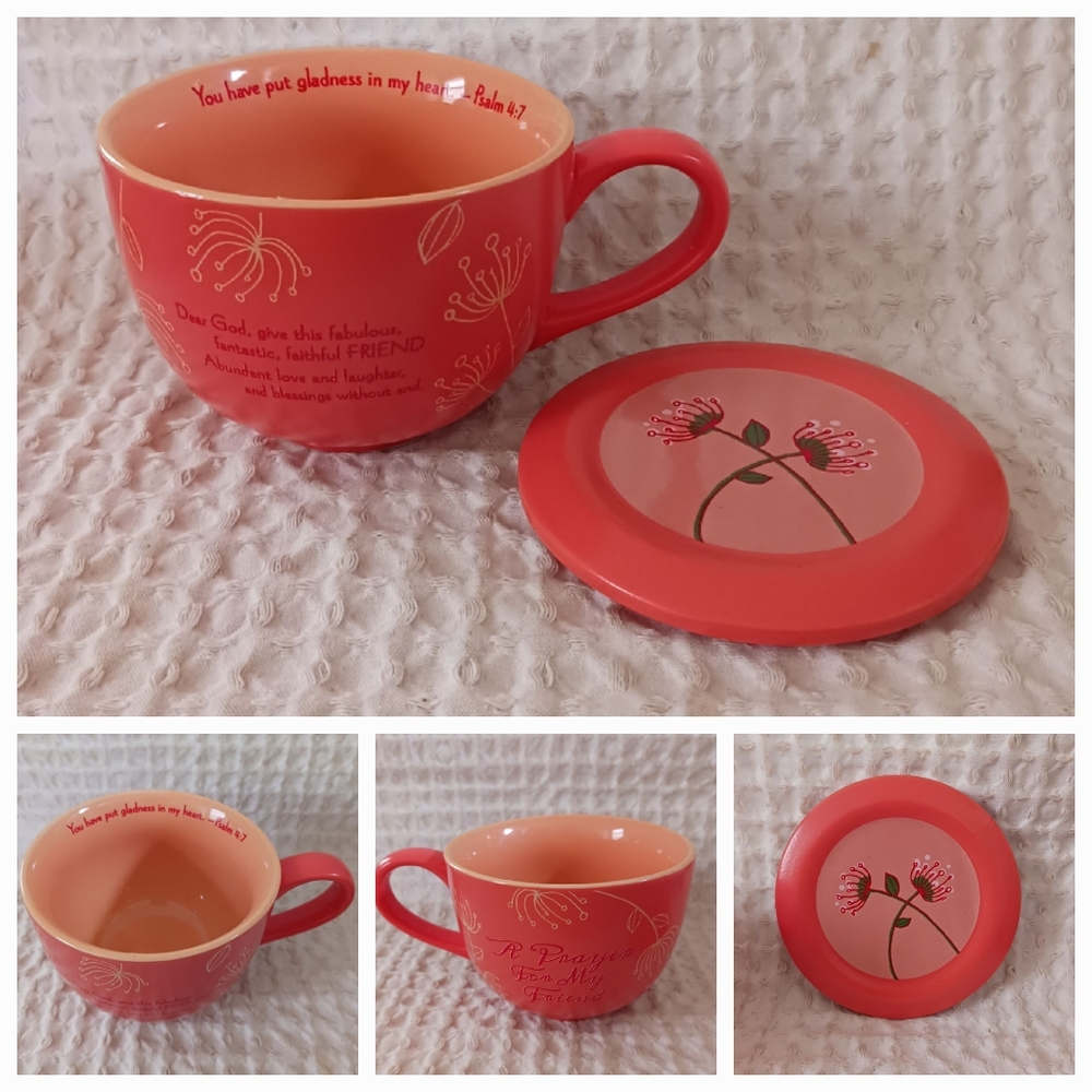Abbey Press Mug w/ Lid Coaster A PRAYER For MY FRIEND Psalm 4:7 Bible Verse